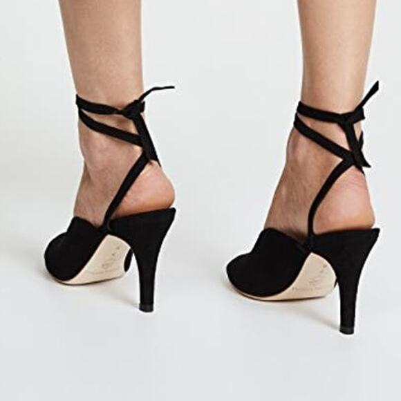 Loeffler Randall Mila Black Suede Wrap Heels Sandals Peep Toe Size 9 Preowned - Picture 2 of 10